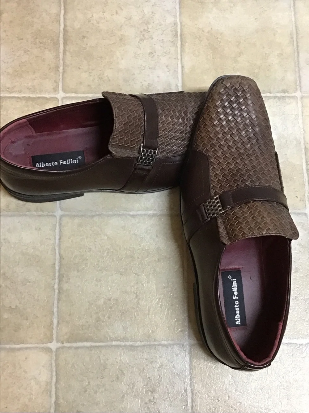 Alberto Felline Dark Brown Woven Leather Slip-On Loafers Size 13